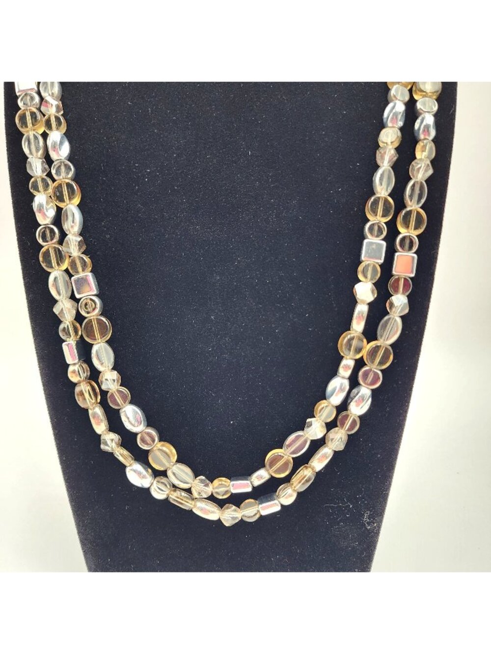 Multicolor Glass & Metal Bead Single Strand Necklace Lobster Clasp 62" Boho Chic